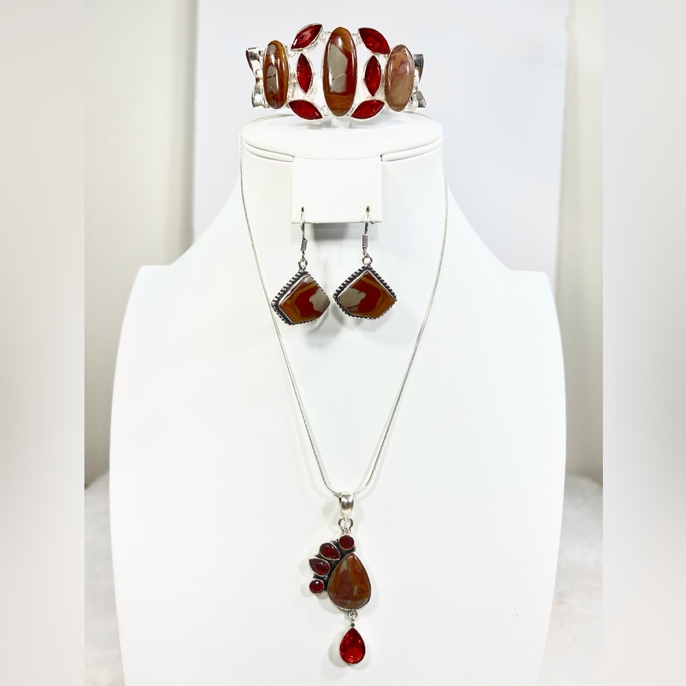 Norina Jasper 925 Large Bracelet Pendant Earrings